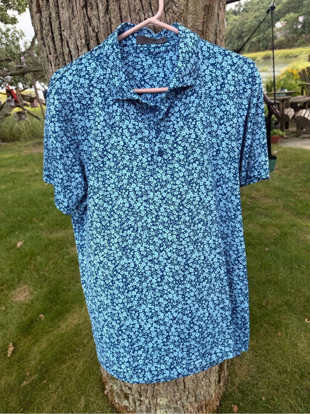 G/Fore Men's Floral Polo Blue Golf Shirt -Size M